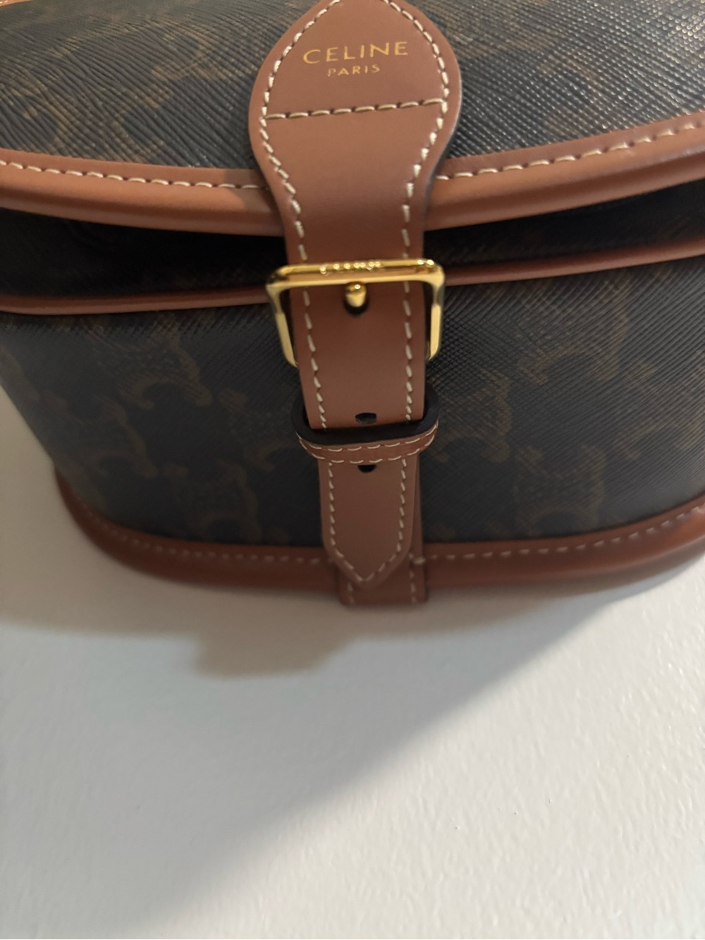 Celine Brown and Tan Triomphe Canvas Shoulder Bag - Picture 4 of 9